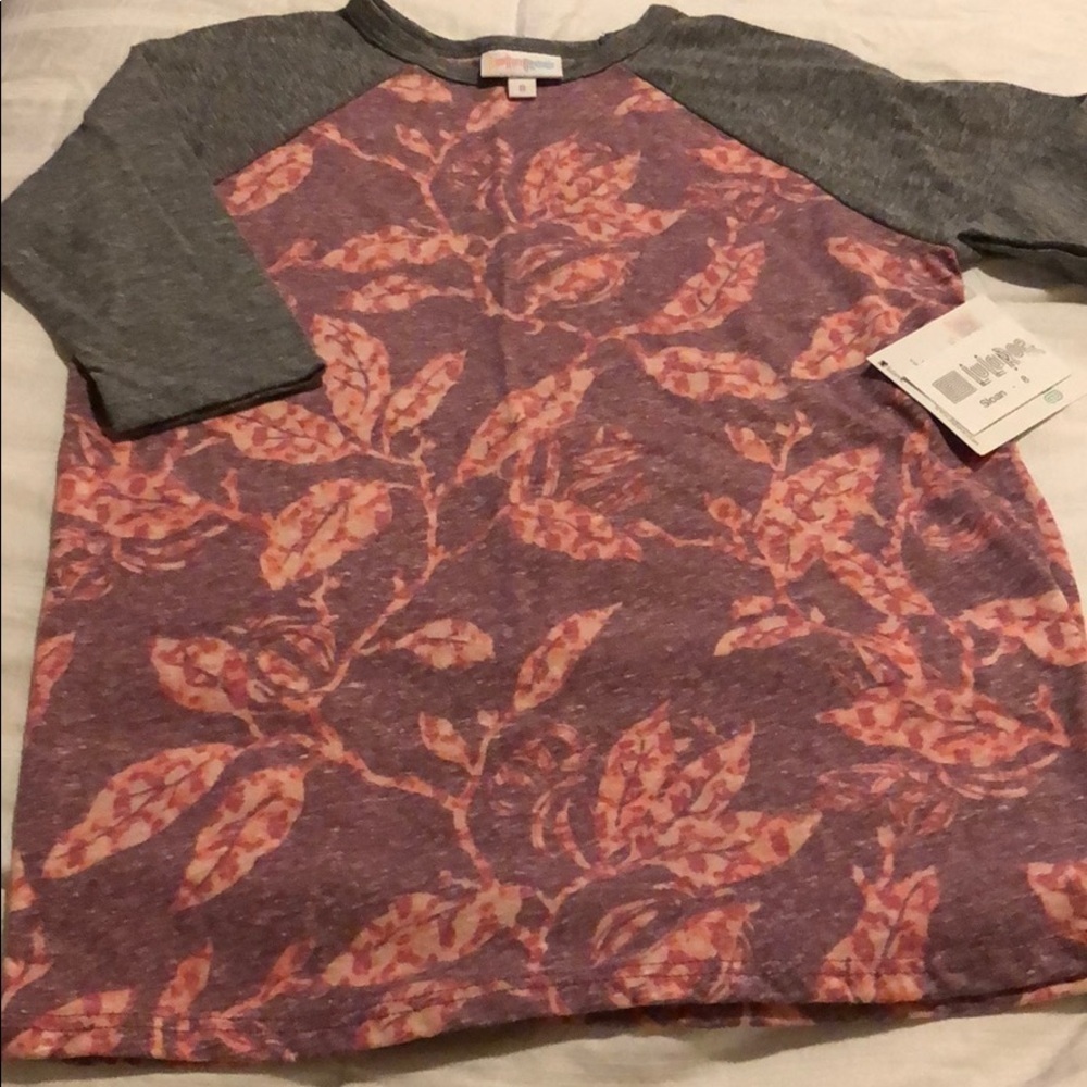 LuLaRoe Kids Sloan Shirt Size 8 Floral Print Gray Sleeve Top‎
